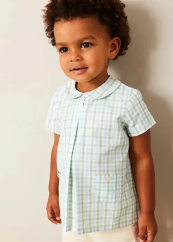 Tops & Shirts | Shirts | Pepa London Maxwell Gingham Peter Pan Collar Short Sleeve Shirt in Green (18mths-5yrs)