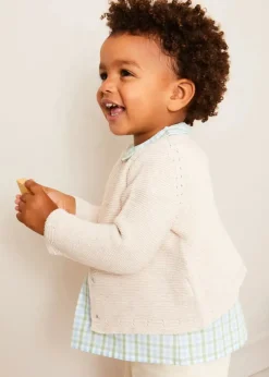 Lookbooks | Pepa London Maxwell Gingham Peter Pan Collar Short Sleeve Shirt in Green (18mths-5yrs) | Faux Pocket Elasticated Waist Shorts in Ivory (12mths-4yrs) | Plain Cardigan in Cream (6mths-10yrs) | Leather Fishermans Sandals in Navy (21-27EU)