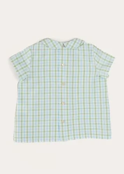 Tops & Shirts | Shirts | Pepa London Maxwell Gingham Peter Pan Collar Short Sleeve Shirt in Green (18mths-5yrs)