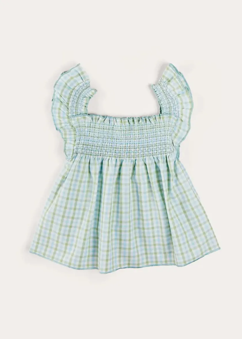 Tops & Blouses | Pepa London Maxwell Gingham Smock Detail Blouse in Green (5-10yrs)