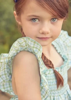 Lookbooks | Pepa London Maxwell Gingham Smock Detail Blouse in Green (5-10yrs) | Maxwell Gingham Scallop Trim Embroidered Shorts in Green (18mths-10yrs) | Floral Openwork Cotton Cardigan in Green (2-10yrs) | Leather Woven Detail Sandals in Beige (24-35EU) | Navy Linen Big Bow Hairband | Flower Fairies of the Spring Book in White