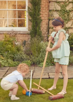 Lookbooks | Pepa London Maxwell Gingham Smock Detail Blouse in Green (5-10yrs) | Maxwell Gingham Scallop Trim Embroidered Shorts in Green (18mths-10yrs) | Floral Openwork Cotton Cardigan in Green (2-10yrs) | Leather Woven Detail Sandals in Beige (24-35EU) | Navy Linen Big Bow Hairband | Flower Fairies of the Spring Book in White
