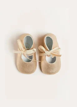 Bonnets & Booties | Booties | Pepa London Metallic Velvet Ribbon Pram Booties in Gold (17-20EU)