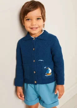 Knitwear & Cardigans | Pepa London Nautical Boat Embroidery Polo Collar Cardigan in Blue (12mths-6yrs)