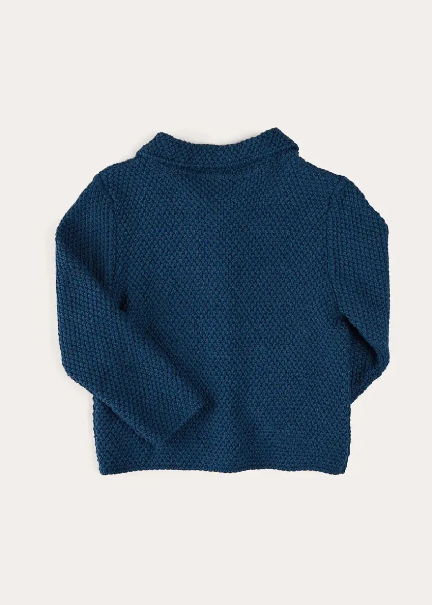 Knitwear & Cardigans | Pepa London Nautical Boat Embroidery Polo Collar Cardigan in Blue (12mths-6yrs)