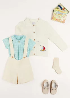 Knitwear & Cardigans | Pepa London Nautical Boat Embroidery Polo Collar Cardigan in Cream (12mths-6yrs)