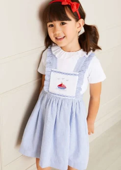 Skirts & Shorts | Dresses | Pepa London Nautical Striped Boat Embroidered Skirt with Braces in Blue (18mths-4yrs)