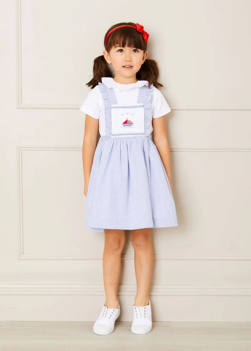 Skirts & Shorts | Dresses | Pepa London Nautical Striped Boat Embroidered Skirt with Braces in Blue (18mths-4yrs)