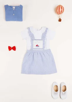 Skirts & Shorts | Dresses | Pepa London Nautical Striped Boat Embroidered Skirt with Braces in Blue (18mths-4yrs)
