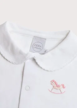 Gifting | All In Ones | Pepa London Newborn All-In-One With Rocking Horse Embroidery In Pink (1-6mths)