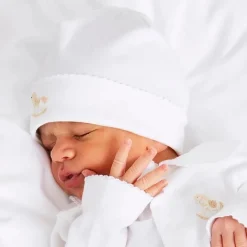 Bonnets & Booties | Gifting | Pepa London Newborn Bonnet with Rocking Horse Embroidery Beige (0-3mths)