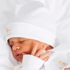 Bonnets & Booties | Gifting | Pepa London Newborn Bonnet with Rocking Horse Embroidery Blue (0-3mths)