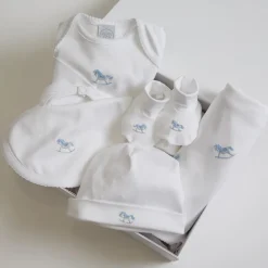Bonnets & Booties | Gifting | Pepa London Newborn Bonnet with Rocking Horse Embroidery Blue (0-3mths)