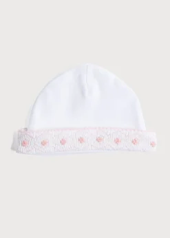 Bonnets & Booties | Bonnets, Booties & Mittens | Pepa London Newborn Hat with Pink Hand Smocked Detail (0-3mths)