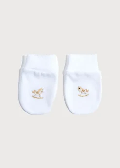 First Outfits | Pepa London Newborn Mittens with Rocking Horse Embroidery Beige (1-3mths)