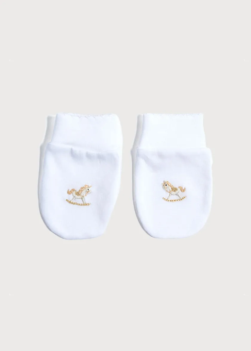 First Outfits | Pepa London Newborn Mittens with Rocking Horse Embroidery Beige (1-3mths)