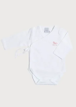 Gifting | Bodysuits & Baby Grows | Pepa London Newborn Side Tie Bodysuit With Rocking Horse Embroidery Pink (1-6mths)