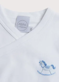 Gifting | Bodysuits & Baby Grows | Pepa London Newborn Side Tie Bodysuit With Rocking Horse Embroidery Blue (1-6mths)
