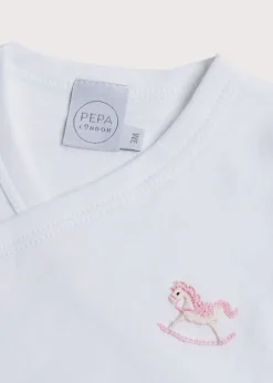 Gifting | Bodysuits & Baby Grows | Pepa London Newborn Side Tie Bodysuit With Rocking Horse Embroidery Pink (1-6mths)