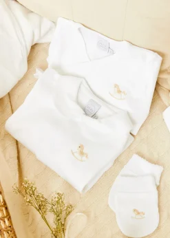 Gifting | Bodysuits & Baby Grows | Pepa London Newborn Side Tie Bodysuit With Rocking Horse Embroidery Beige (1-6mths)