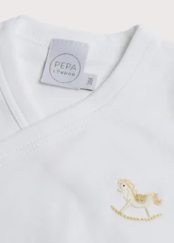 Gifting | Bodysuits & Baby Grows | Pepa London Newborn Side Tie Bodysuit With Rocking Horse Embroidery Beige (1-6mths)