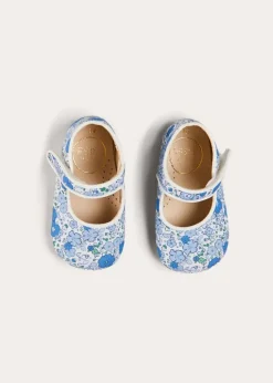 Mary Jane Shoes | Mary Janes | Pepa London Olivia Floral Mary Jane Pram Shoes in Blue (17-20EU)