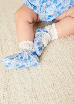 Mary Jane Shoes | Mary Janes | Pepa London Olivia Floral Mary Jane Pram Shoes in Blue (17-20EU)