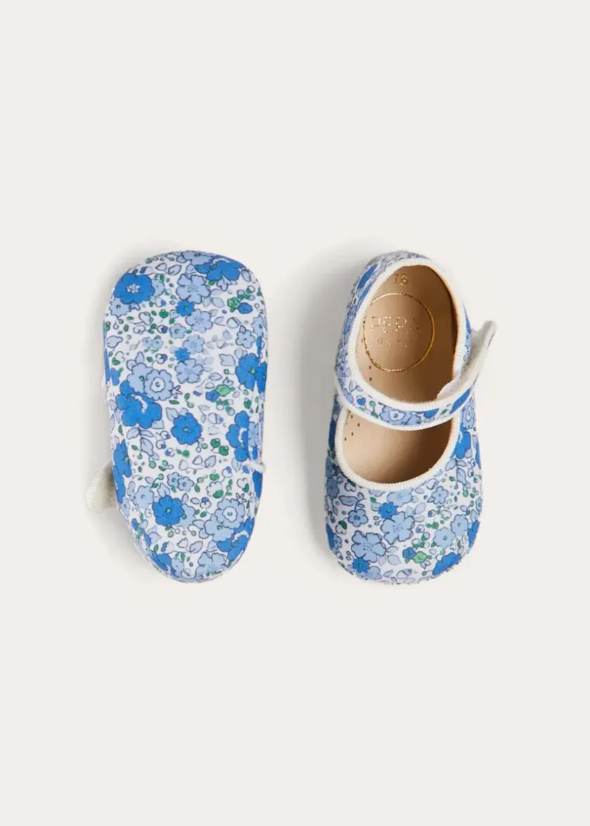 Mary Jane Shoes | Mary Janes | Pepa London Olivia Floral Mary Jane Pram Shoes in Blue (17-20EU)