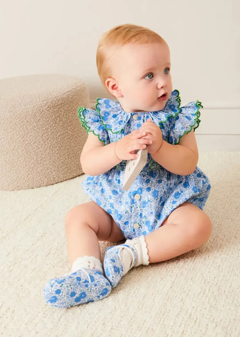 Mary Jane Shoes | Mary Janes | Pepa London Olivia Floral Mary Jane Pram Shoes in Blue (17-20EU)