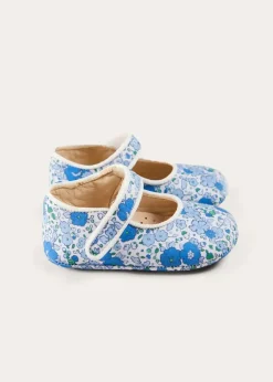 Mary Jane Shoes | Mary Janes | Pepa London Olivia Floral Mary Jane Pram Shoes in Blue (17-20EU)