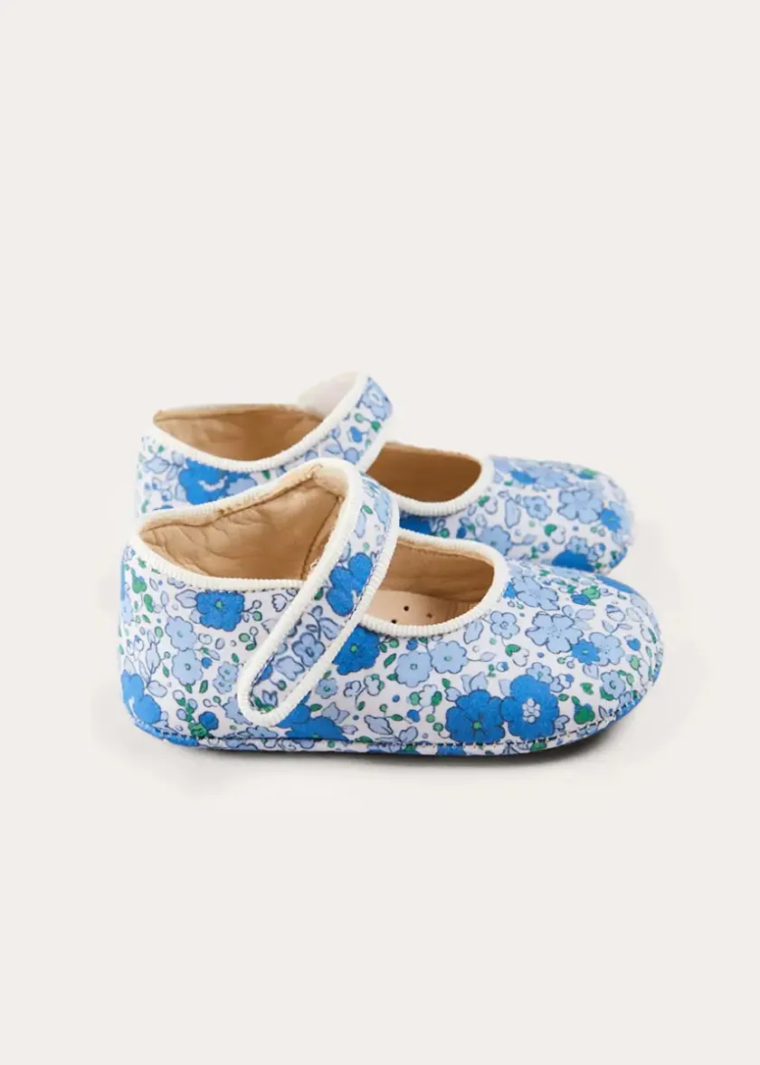 Mary Jane Shoes | Mary Janes | Pepa London Olivia Floral Mary Jane Pram Shoes in Blue (17-20EU)