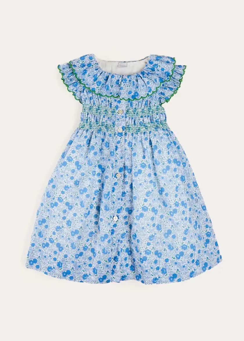 Dresses | Dresses | Pepa London Olivia Floral Smocked Ruffle Collar Sleeveless Dress in Blue (12mths-10yrs)
