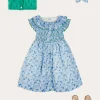 Lookbooks | Pepa London Olivia Floral Smocked Ruffle Collar Sleeveless Dress in Blue (12mths-10yrs) | Floral Openwork Cotton Cardigan in Green (2-10yrs) | Leather Woven Detail Sandals in Beige (24-35EU) | Olivia Floral Medium Bow Hair Clip in Blue