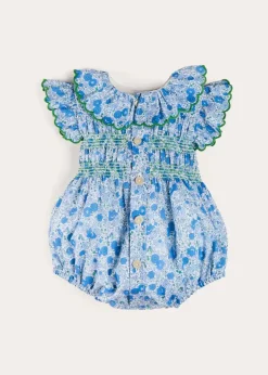 Rompers | Rompers | Pepa London Olivia Floral Smocked Ruffle Collar Sleeveless Romper in Blue (6mths-2yrs)