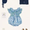 Lookbooks | Pepa London Olivia Floral Smocked Ruffle Collar Sleeveless Romper in Blue (6mths-2yrs) | Plain Cardigan in Navy (6mths-10yrs) | Openwork Knitted Bonnet in Navy (S-L) | Olivia Floral Mary Jane Pram Shoes in Blue (17-20EU) | Openwork short socks White (0mths-8yrs) | Flower Fairies of the Summer Book in White