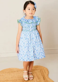 Dresses | Dresses | Pepa London Olivia Floral Smocked Ruffle Collar Sleeveless Dress in Blue (12mths-10yrs)