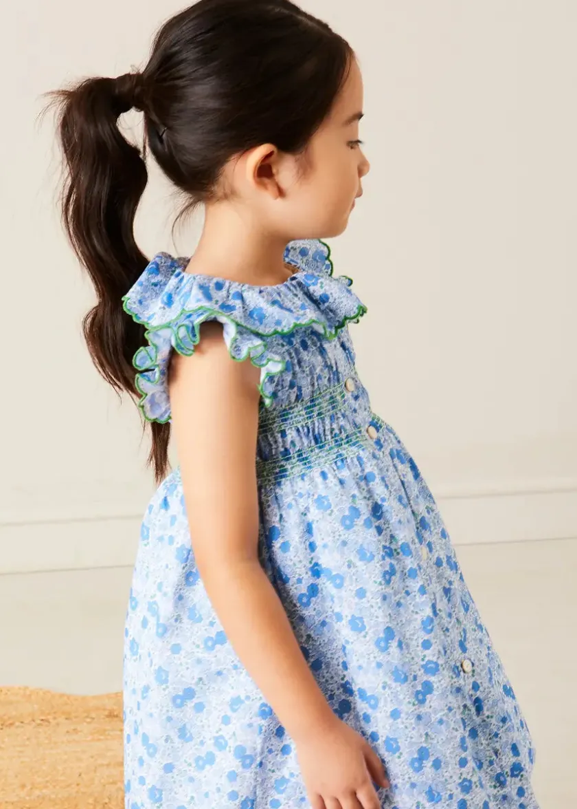 Dresses | Dresses | Pepa London Olivia Floral Smocked Ruffle Collar Sleeveless Dress in Blue (12mths-10yrs)