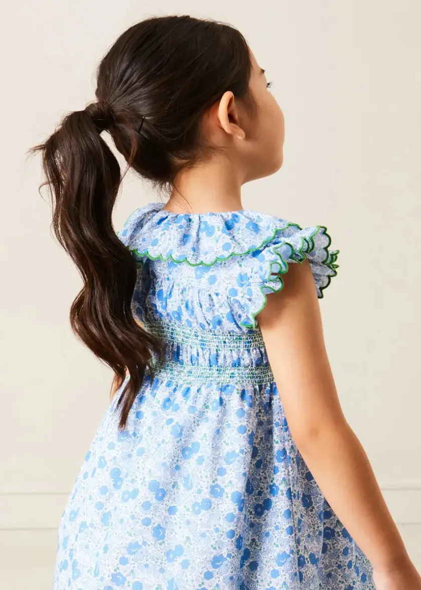 Dresses | Dresses | Pepa London Olivia Floral Smocked Ruffle Collar Sleeveless Dress in Blue (12mths-10yrs)