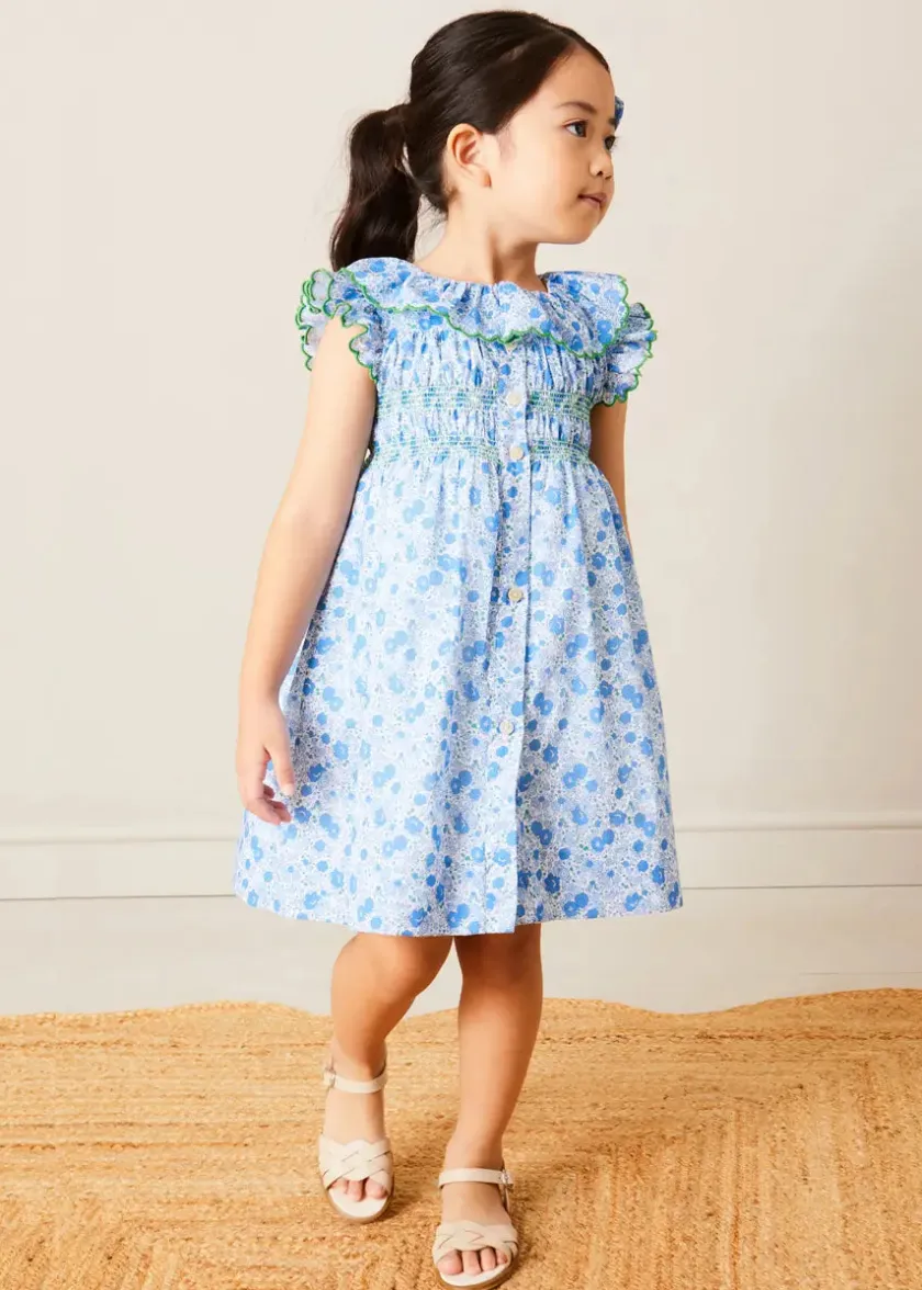 Dresses | Dresses | Pepa London Olivia Floral Smocked Ruffle Collar Sleeveless Dress in Blue (12mths-10yrs)