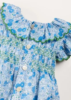 Rompers | Rompers | Pepa London Olivia Floral Smocked Ruffle Collar Sleeveless Romper in Blue (6mths-2yrs)