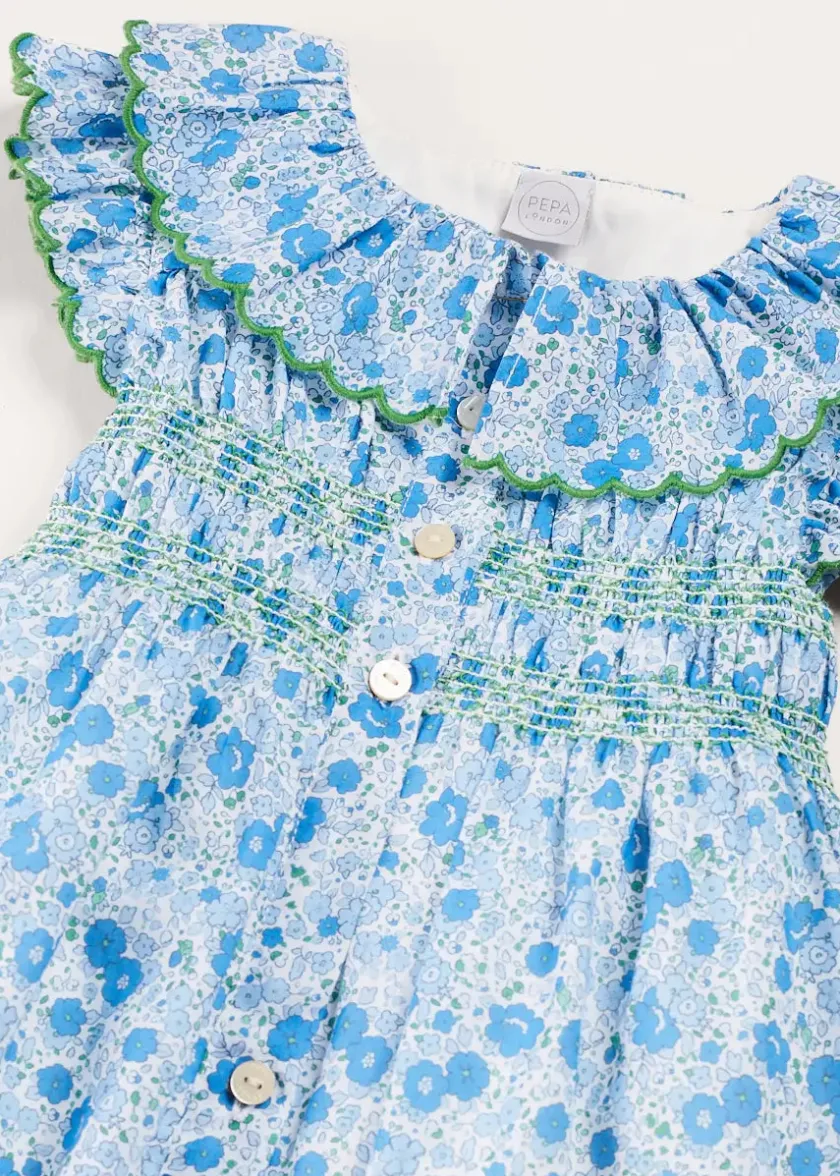 Dresses | Dresses | Pepa London Olivia Floral Smocked Ruffle Collar Sleeveless Dress in Blue (12mths-10yrs)
