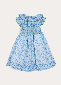Dresses | Dresses | Pepa London Olivia Floral Smocked Ruffle Collar Sleeveless Dress in Blue (12mths-10yrs)