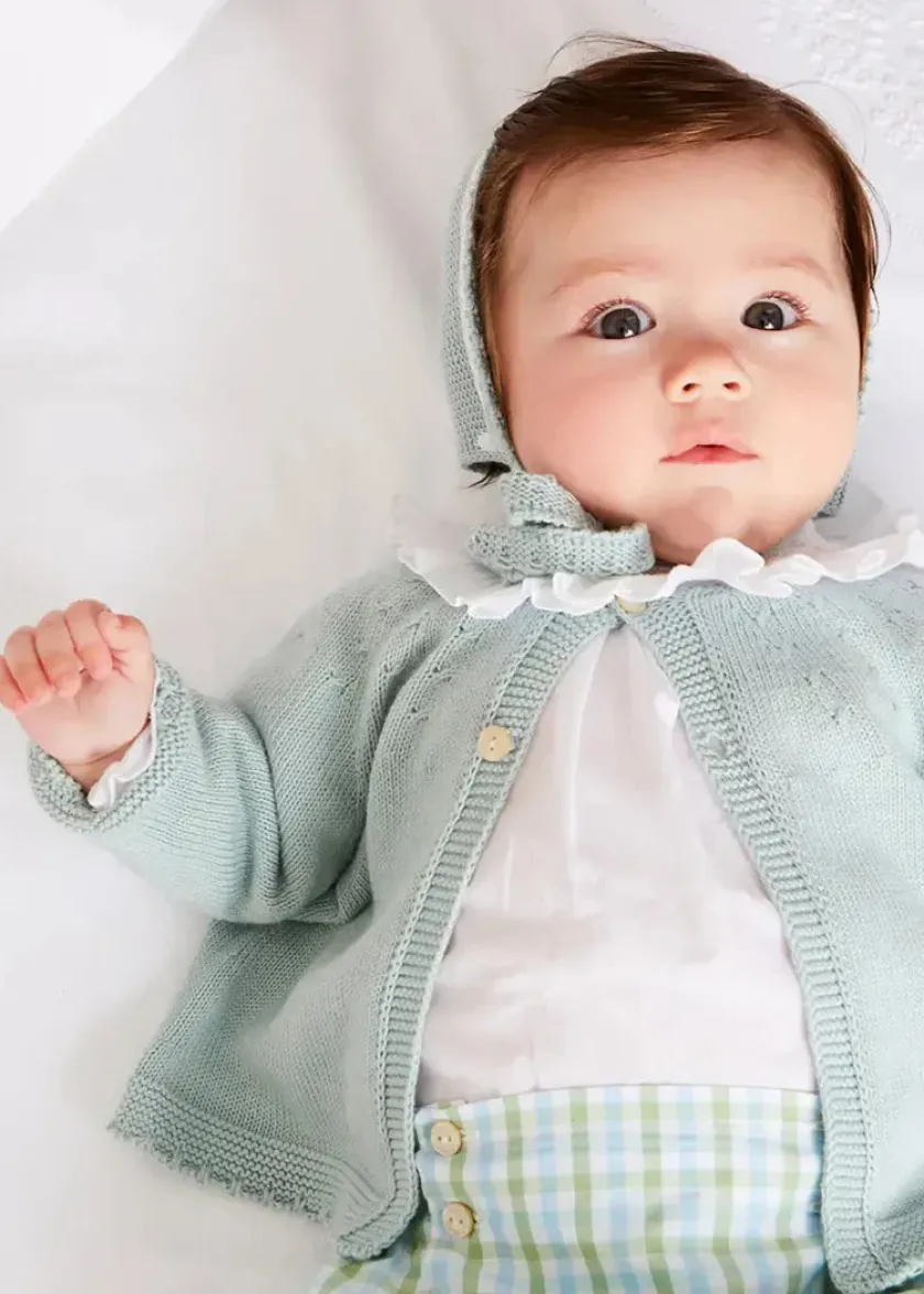 Knitwear & Cardigans | Knitwear & Cardigans | Pepa London Openwork Detail Baby Cardigan in Green (1-12mths)