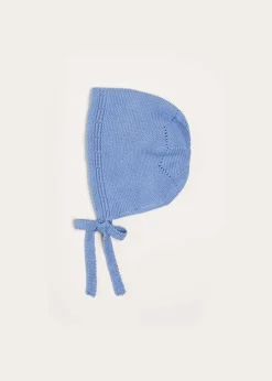 Bonnets & Booties | Knitwear & Cardigans | Pepa London Openwork Knitted Bonnet in Blue (S-L)