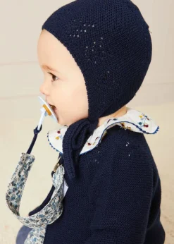 Bonnets & Booties | Knitwear & Cardigans | Pepa London Openwork Knitted Bonnet in Navy (S-L)