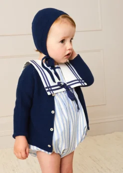 Bonnets & Booties | Knitwear & Cardigans | Pepa London Openwork Knitted Bonnet in Navy (S-L)