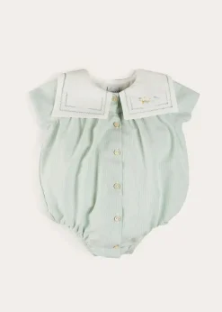 Dungarees & Rompers | Rompers | Pepa London Pembridge Striped Plane Embroidery Short Sleeve Romper in Green (3mths-2yrs)