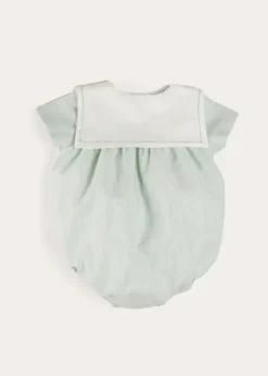 Dungarees & Rompers | Rompers | Pepa London Pembridge Striped Plane Embroidery Short Sleeve Romper in Green (3mths-2yrs)