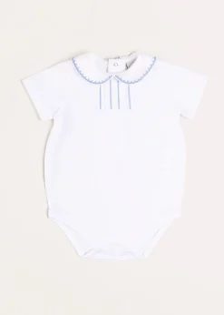 Tops & Bodysuits | Pepa London Peter Pan Collar Embroidered Detail Short Sleeve Bodysuit in Blue (3mths-3yrs)