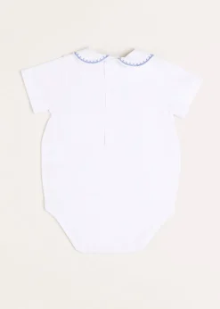 Tops & Bodysuits | Pepa London Peter Pan Collar Embroidered Detail Short Sleeve Bodysuit in Blue (3mths-3yrs)